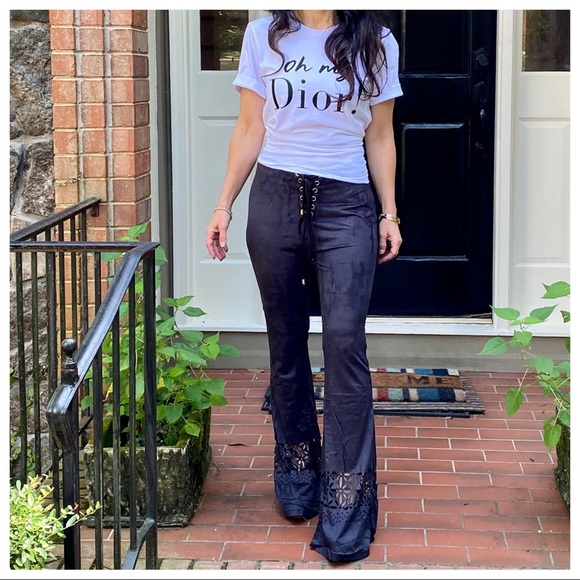 BOHO CHIC FAUX SUEDE LACE UP BELL PANTS - Picture 12 of 13